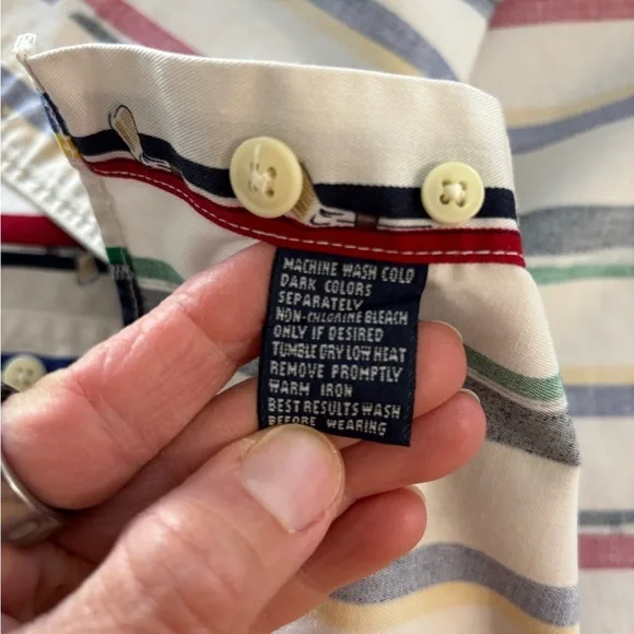 Vintage Chaps Ralph Lauren Novelty Golf club Striped print Men's Shirt Large - Picture 7 of 11